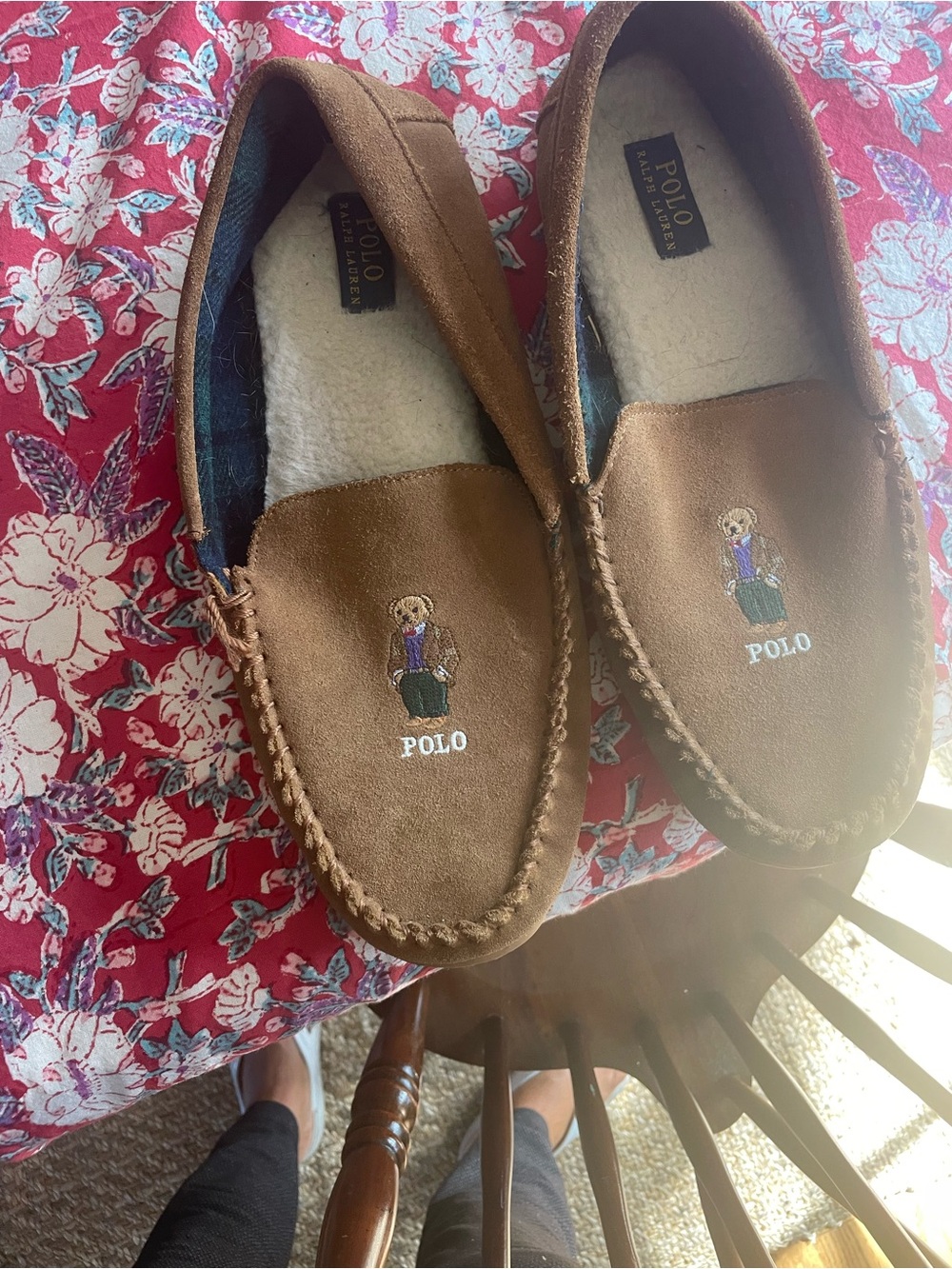 Polo by Ralph Lauren Brown Mens Suede Moccasin Slippers PoloBear